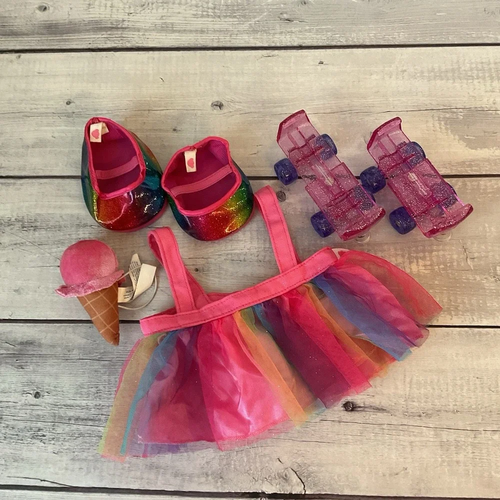 Build A Bear Workshop BABW Dress Shoes Roller Skates Rainbow Sparkles